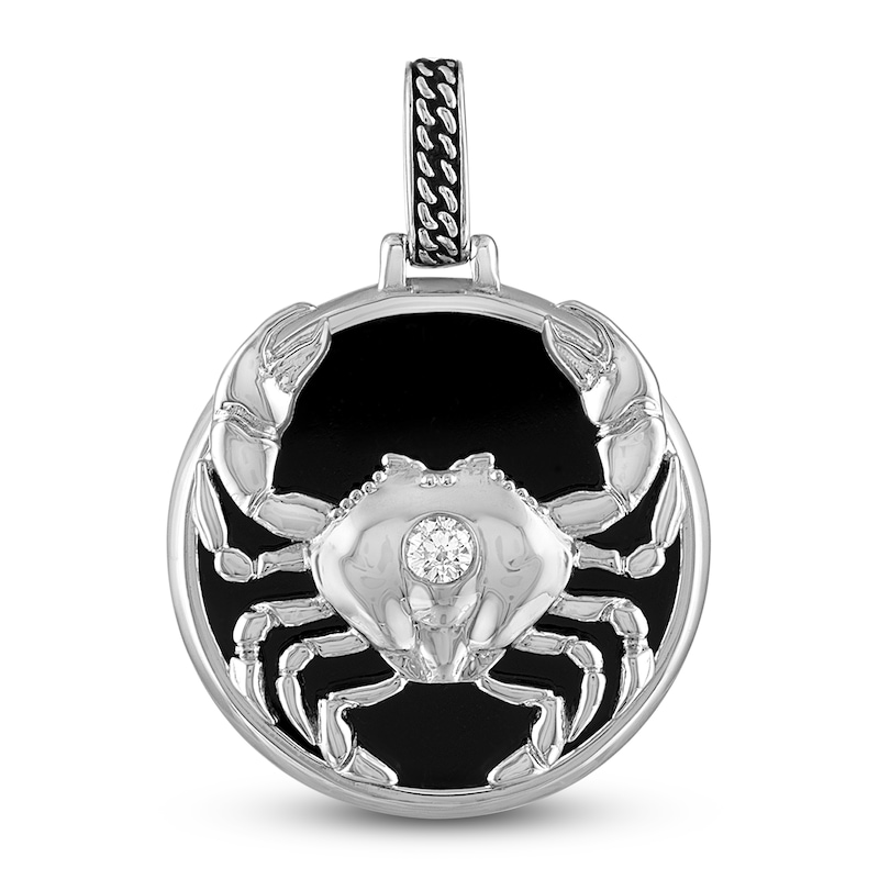 Main Image 1 of 1933 by Esquire Men's Natural Onyx & Natural White Topaz Cancer Charm Sterling Silver