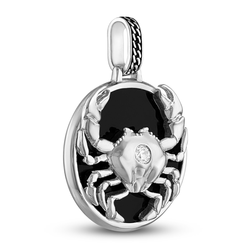 Main Image 2 of 1933 by Esquire Men's Natural Onyx & Natural White Topaz Cancer Charm Sterling Silver