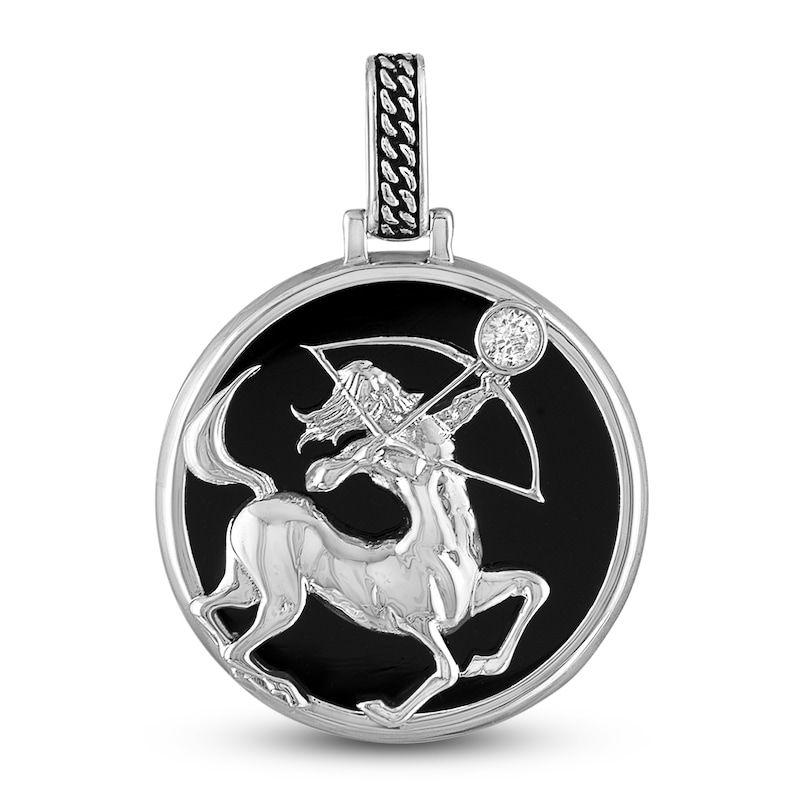 Main Image 1 of 1933 by Esquire Men's Natural Black Onyx & Natural White Topaz Sagittarius Charm Sterling Silver