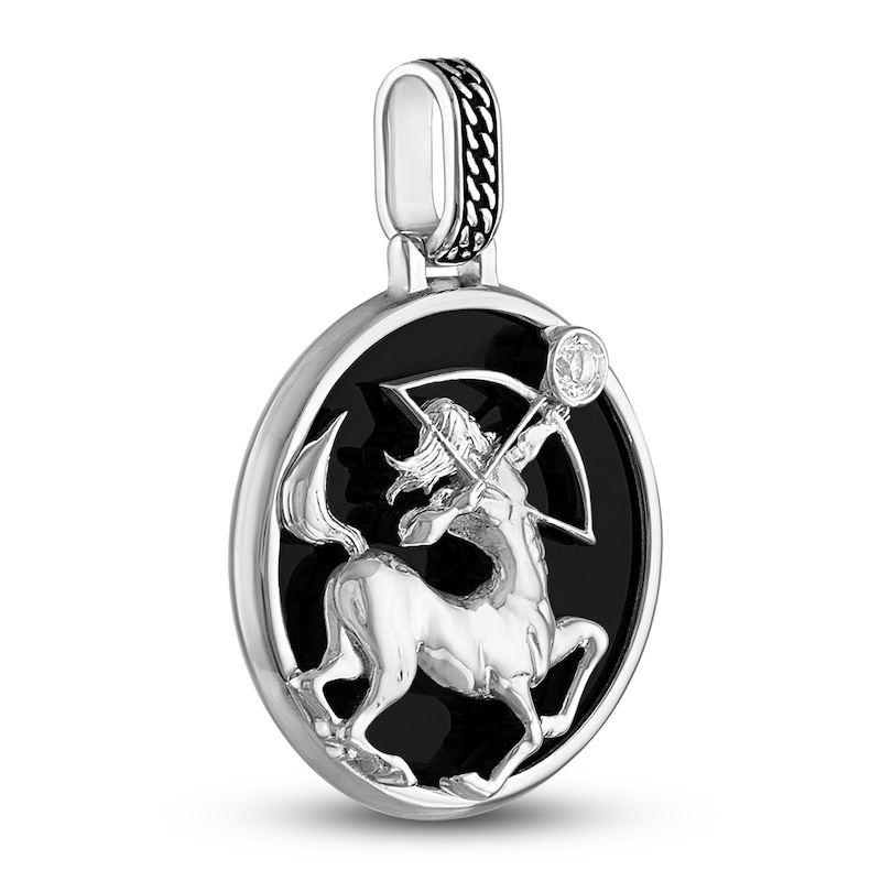 Main Image 2 of 1933 by Esquire Men's Natural Black Onyx & Natural White Topaz Sagittarius Charm Sterling Silver
