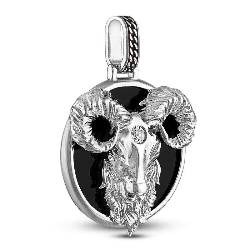 Main Image 2 of 1933 by Esquire Men's Natural Black Onyx & Natural White Topaz Aries Charm Sterling Silver