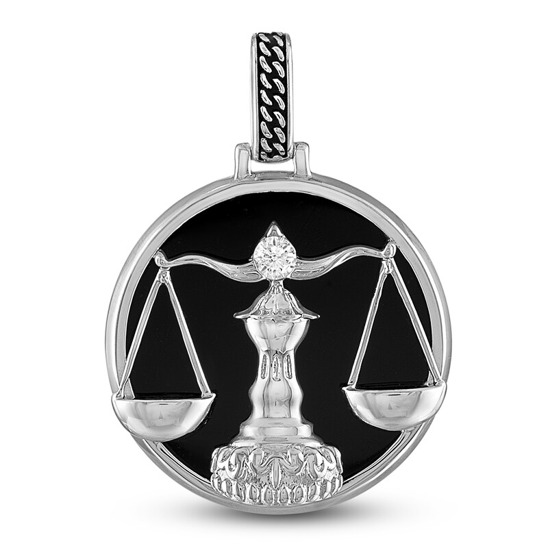 Main Image 1 of 1933 by Esquire Men's Natural Onyx & Natural White Topaz Libra Charm Sterling Silver