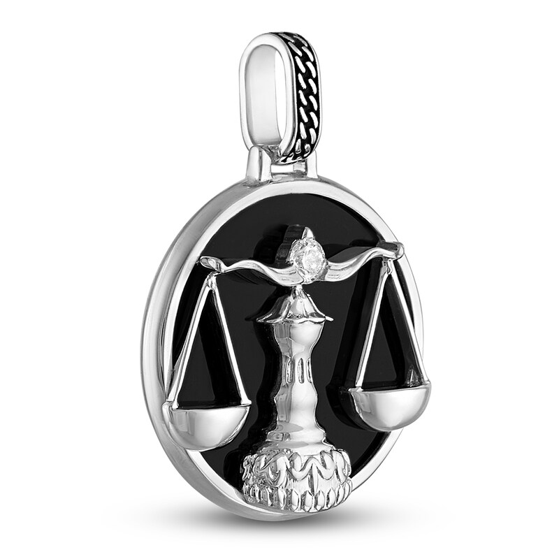 Main Image 2 of 1933 by Esquire Men's Natural Onyx & Natural White Topaz Libra Charm Sterling Silver