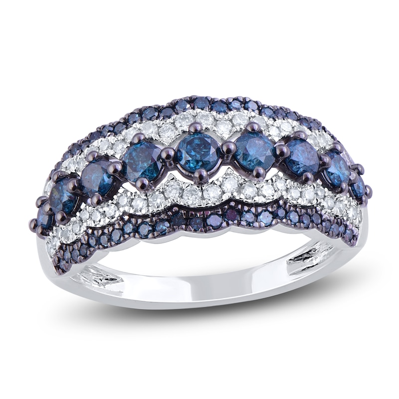 Main Image 1 of Blue & White Diamond Anniversary Band 1 ct tw Round 14K White Gold