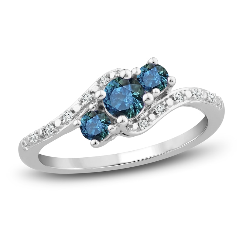 Main Image 1 of Montana Blue Round-Cut Natural Sapphire Ring 1/6 ct tw Diamonds 14K White Gold