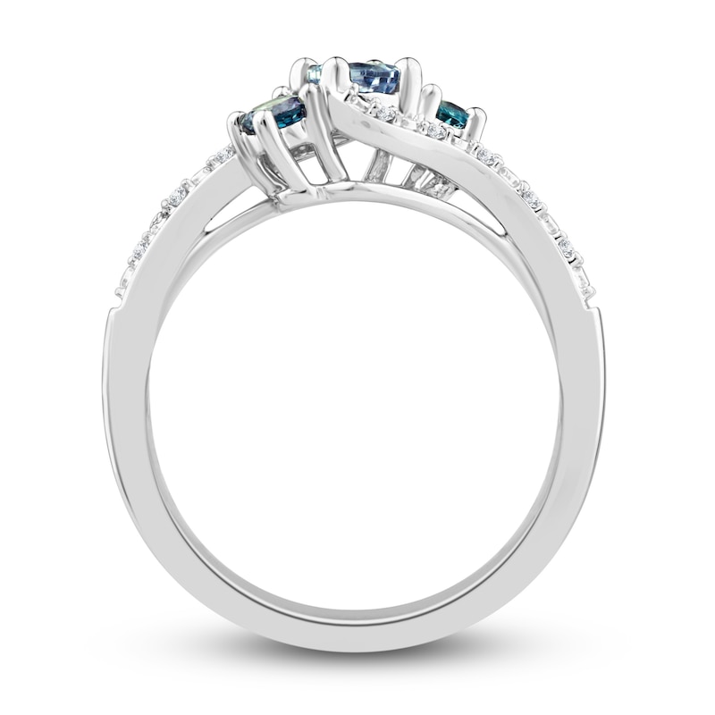 Main Image 3 of Montana Blue Round-Cut Natural Sapphire Ring 1/6 ct tw Diamonds 14K White Gold