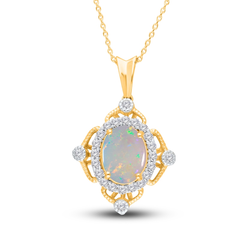 Main Image 1 of Kallati Oval-Cut Natural Opal Pendant Necklace 3/8 ct tw Diamonds 14K Yellow Gold 18"