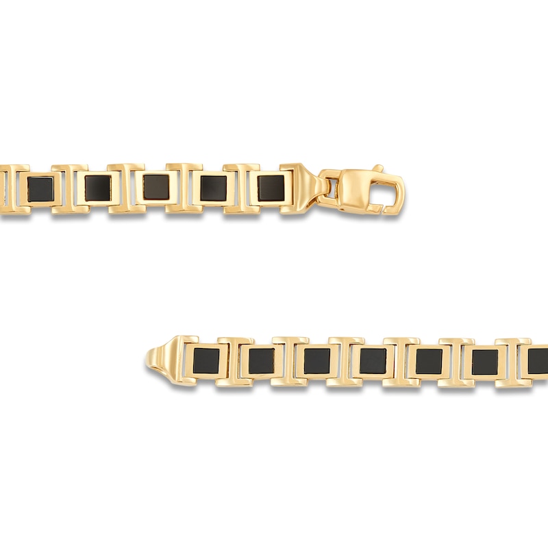 Main Image 2 of LUSSO by Italia D'Oro Men's Natural Onyx Bracelet 14K Yellow Gold 8.25"
