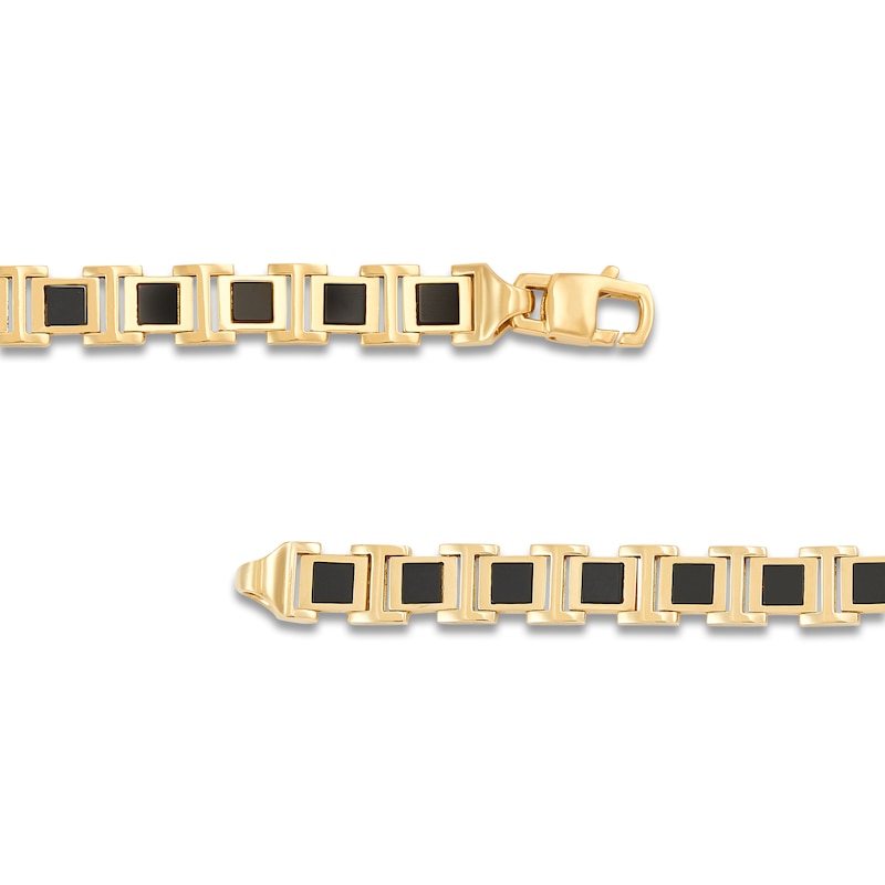 LUSSO by Italia D'Oro Men's Natural Onyx Bracelet 14K Yellow Gold 8.25"