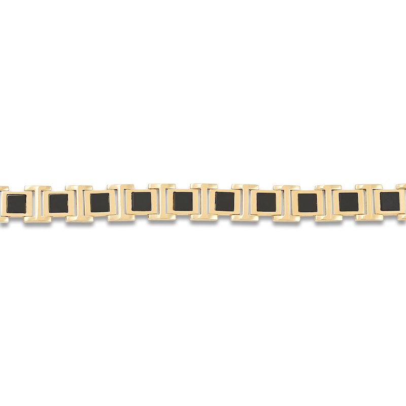 LUSSO by Italia D'Oro Men's Natural Onyx Bracelet 14K Yellow Gold 8.25"