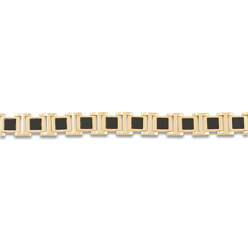 Main Image 3 of LUSSO by Italia D'Oro Men's Natural Onyx Bracelet 14K Yellow Gold 8.25"