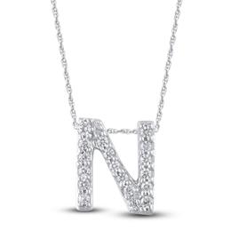 Diamond Letter N Necklace 1/20 ct tw Round 14K White Gold 18"