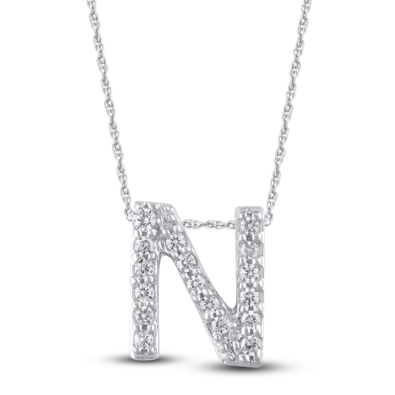 Main Image 1 of Diamond Letter N Necklace 1/20 ct tw Round 14K White Gold 18"