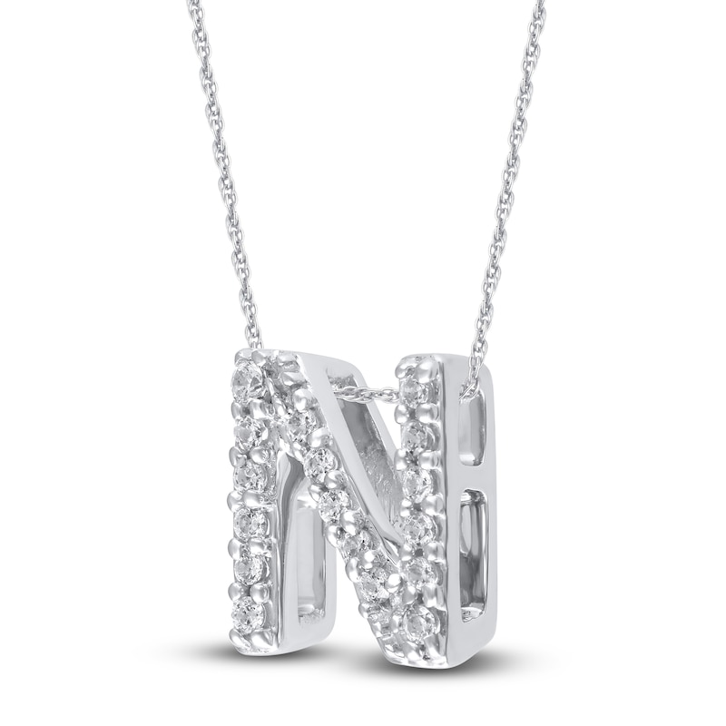 Main Image 2 of Diamond Letter N Necklace 1/20 ct tw Round 14K White Gold 18"