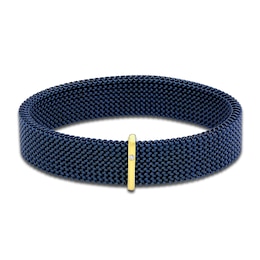 ZYDO Men's Navy Stretch Bracelet 18K Yellow Gold/Stainless Steel 7.5&quot;
