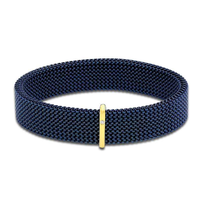 ZYDO Men's Navy Stretch Bracelet 18K Yellow Gold/Stainless Steel 7.5"