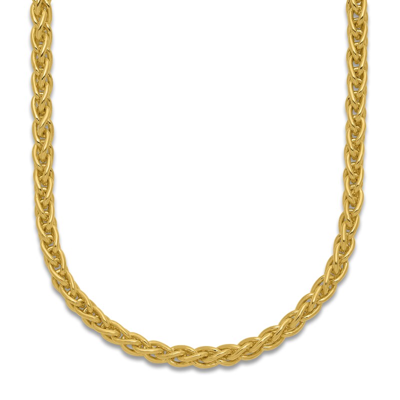 Main Image 1 of High-Polish Wheat Chain Necklace 24K Yellow Gold 24" 4.0mm