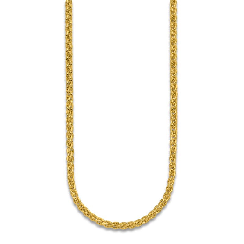 Main Image 2 of High-Polish Wheat Chain Necklace 24K Yellow Gold 24" 4.0mm