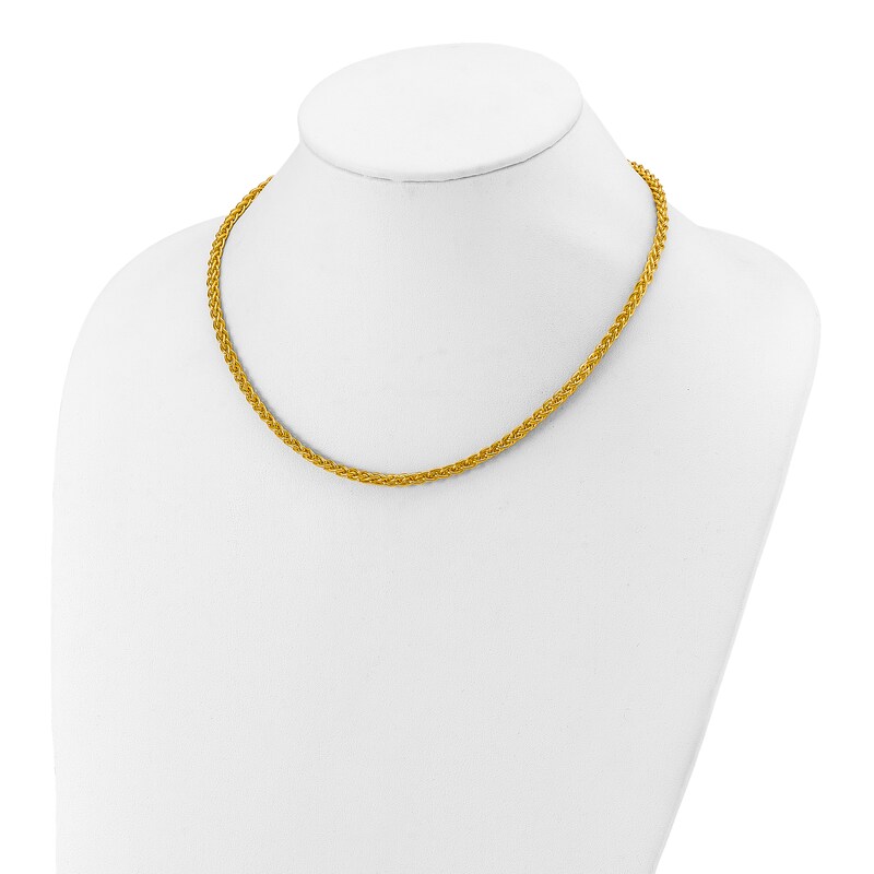 Main Image 3 of High-Polish Wheat Chain Necklace 24K Yellow Gold 24" 4.0mm