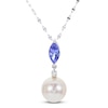 Thumbnail Image 1 of Freshwater Cultured Pearl & Natural Tanzanite Pendant Necklace Diamond Accents 14K White Gold 18"