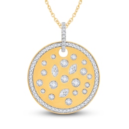 Diamond Circle Pendant Necklace 1 ct tw Round/Marquise 14K Yellow Gold 18"