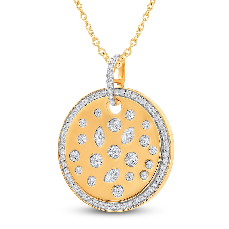 Main Image 2 of Diamond Circle Pendant Necklace 1 ct tw Round/Marquise 14K Yellow Gold 18"
