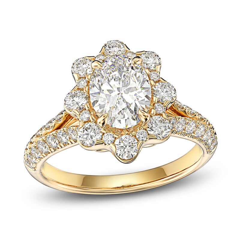 Main Image 1 of Certified Diamond Engagement Ring 1-3/4 ct tw Oval/Round 14K Yellow Gold