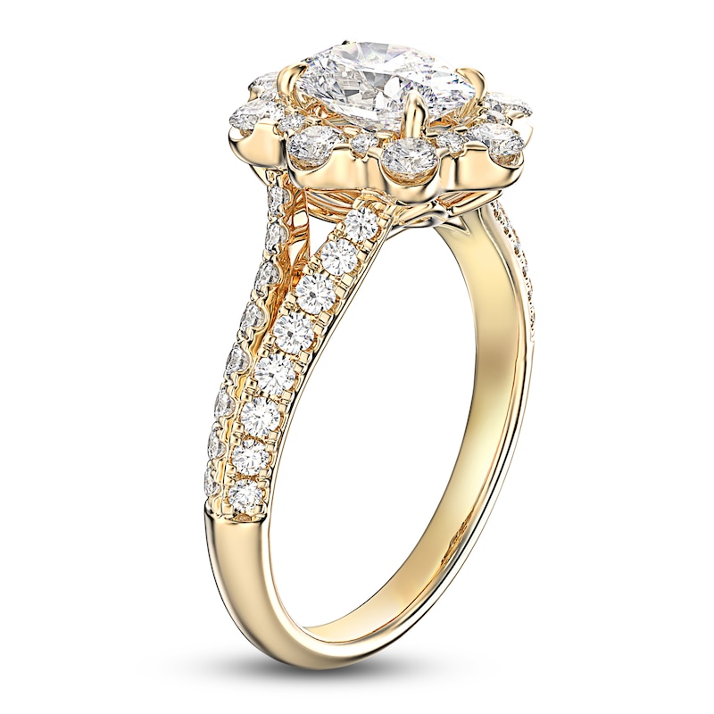 Main Image 2 of Certified Diamond Engagement Ring 1-3/4 ct tw Oval/Round 14K Yellow Gold