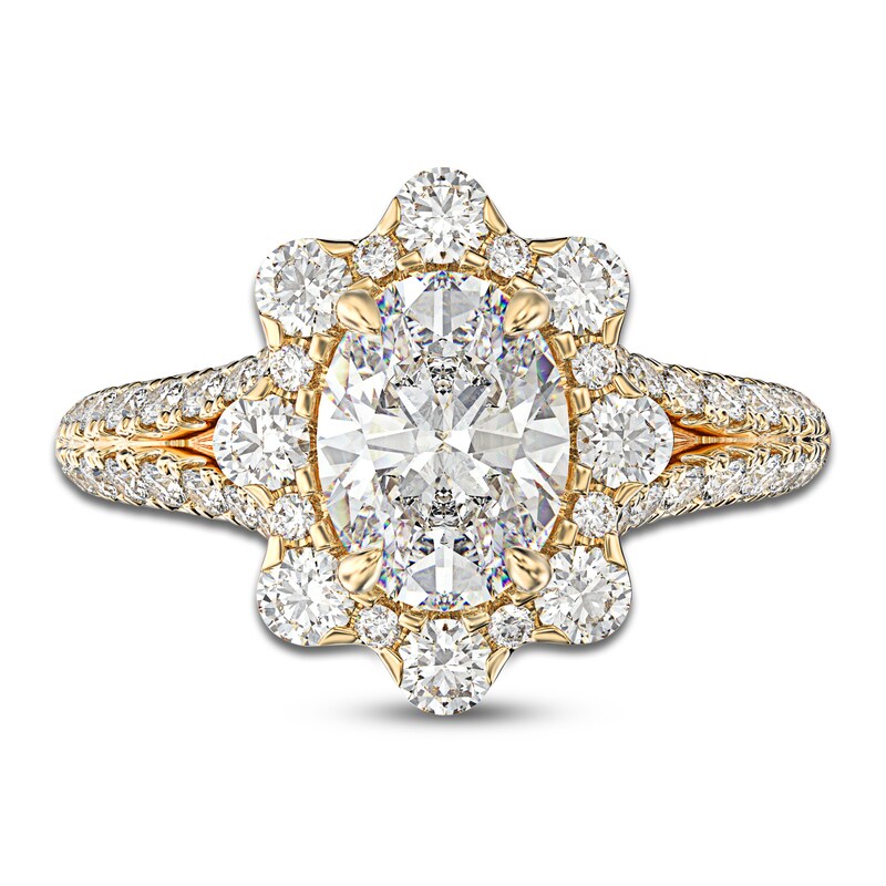 Main Image 3 of Certified Diamond Engagement Ring 1-3/4 ct tw Oval/Round 14K Yellow Gold