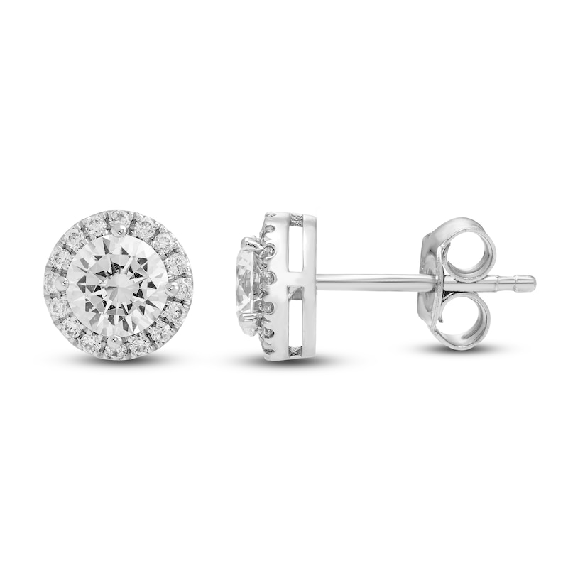 Main Image 1 of Diamond Halo Earrings 1 ct tw 14K White Gold