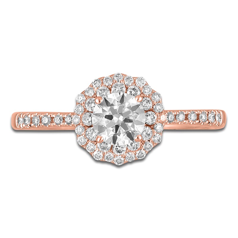 Main Image 3 of Diamond Floral Halo Engagement Ring 3/4 ct tw 14K Rose Gold