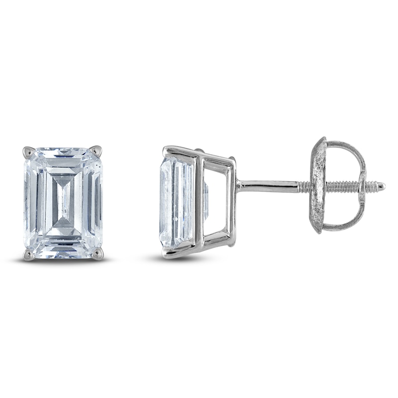 Main Image 1 of Emerald-Cut Lab-Grown Diamond Solitaire Stud Earrings 1-1/2 ct tw 14K White Gold (F/SI2)