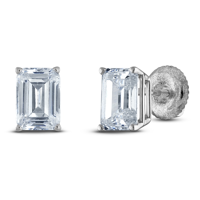 Main Image 2 of Emerald-Cut Lab-Grown Diamond Solitaire Stud Earrings 1-1/2 ct tw 14K White Gold (F/SI2)
