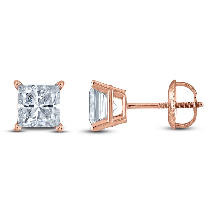 Princess-Cut Lab-Grown Diamond Solitaire Stud Earrings 3/4 ct tw 14K Rose Gold (F/SI2)