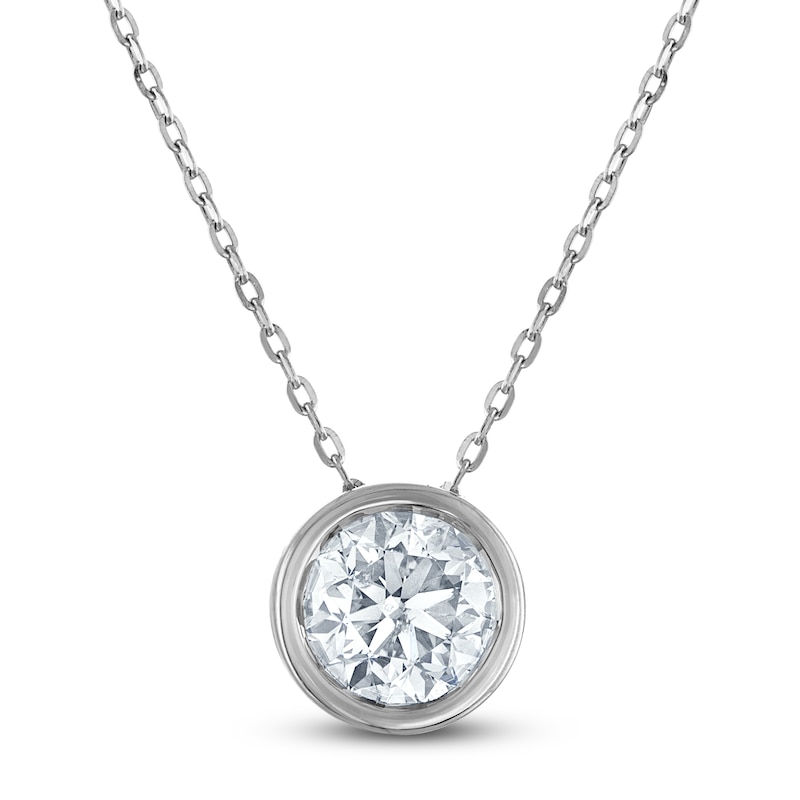 Main Image 1 of Certified Diamond Bezel-Set Solitaire Necklace 1 ct tw 14K White Gold 18" (I1/I)