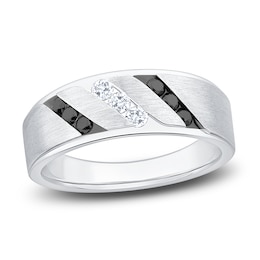 Men's Black & White Diamond Wedding Band 3/8 ct tw 14K White Gold