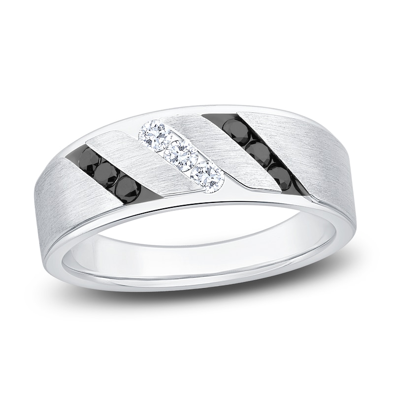 Main Image 1 of Men's Black & White Diamond Wedding Band 3/8 ct tw 14K White Gold