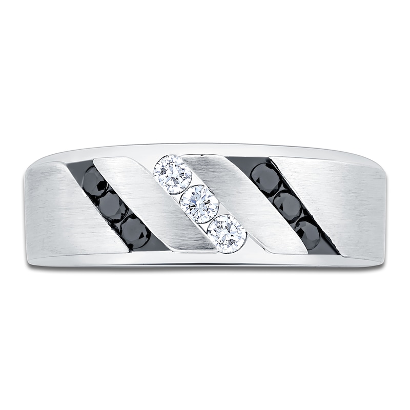 Main Image 3 of Men's Black & White Diamond Wedding Band 3/8 ct tw 14K White Gold