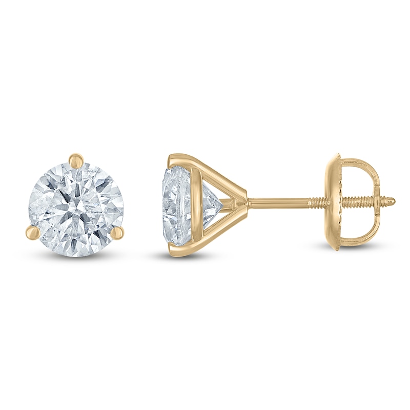 Main Image 1 of Certified Round-Cut Diamond Solitaire Stud Earrings 2 ct tw 18K Yellow Gold (I/SI2)