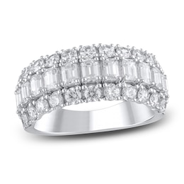 Lab-Grown Diamond Emerald & Round-Cut Anniversary Ring 2-1/2 ct tw 14K White Gold