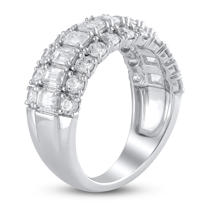 Main Image 2 of Lab-Grown Diamond Emerald & Round-Cut Anniversary Ring 2-1/2 ct tw 14K White Gold