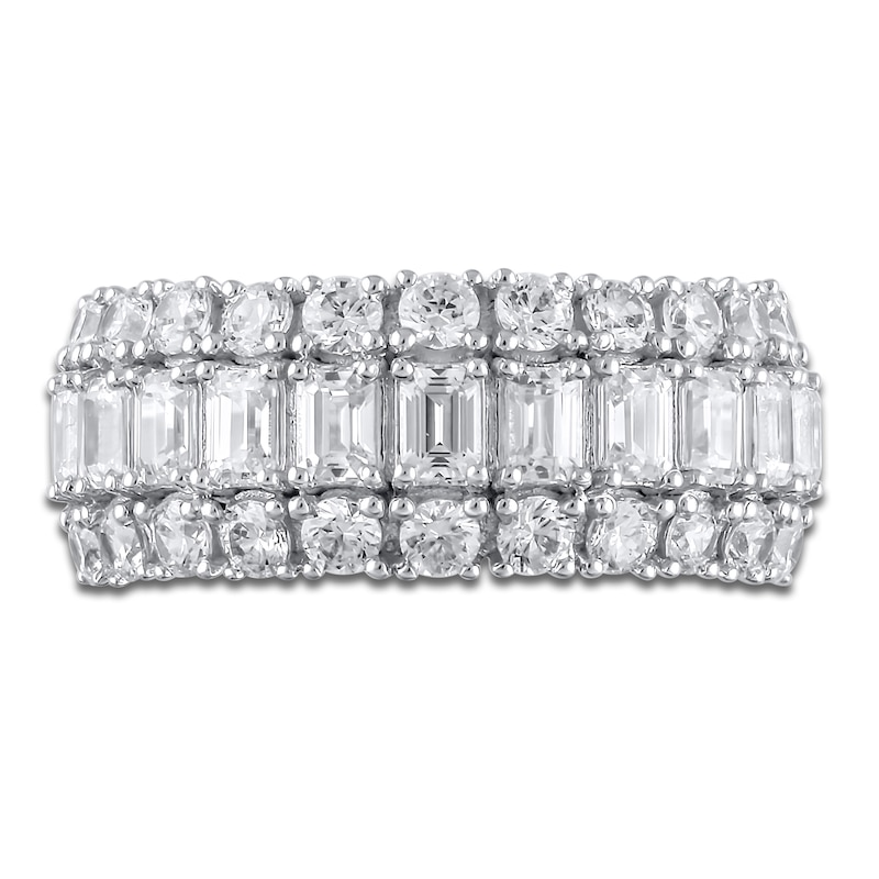 Main Image 3 of Lab-Grown Diamond Emerald & Round-Cut Anniversary Ring 2-1/2 ct tw 14K White Gold