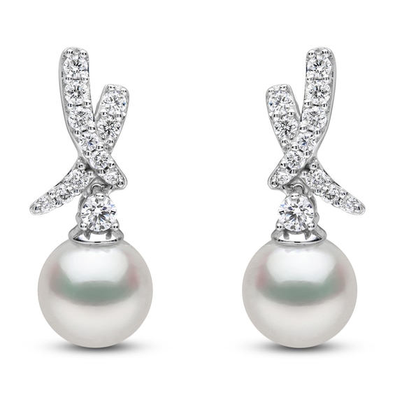 Yoko London Akoya Cultured Pearl & Diamond Crossover Earrings 1/4 ct tw 18K White Gold