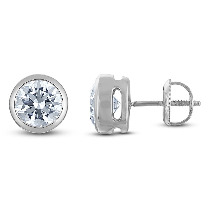 Main Image 1 of Certified Round-Cut Diamond Bezel-Set Solitaire Stud Earrings 1-1/2 ct tw 14K White Gold (I1/I)