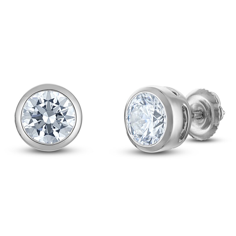 Main Image 2 of Certified Round-Cut Diamond Bezel-Set Solitaire Stud Earrings 1-1/2 ct tw 14K White Gold (I1/I)