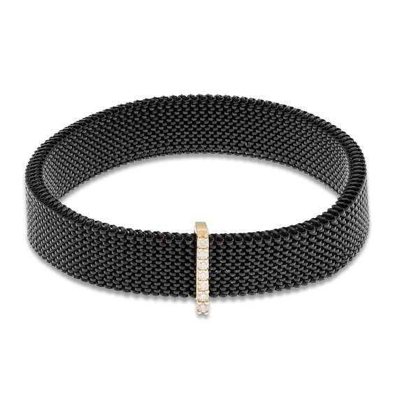 ZYDO Diamond Mesh Stretch Bracelet 1/10 ct tw Black Ion-Plated Stainless Steel & 18K Yellow Gold 6.5"