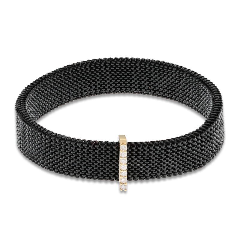 Main Image 1 of ZYDO Diamond Black Mesh Stretch Bracelet 1/10 ct tw Brown Ion-Plated Stainless Steel & 18K Yellow Gold 6.5"