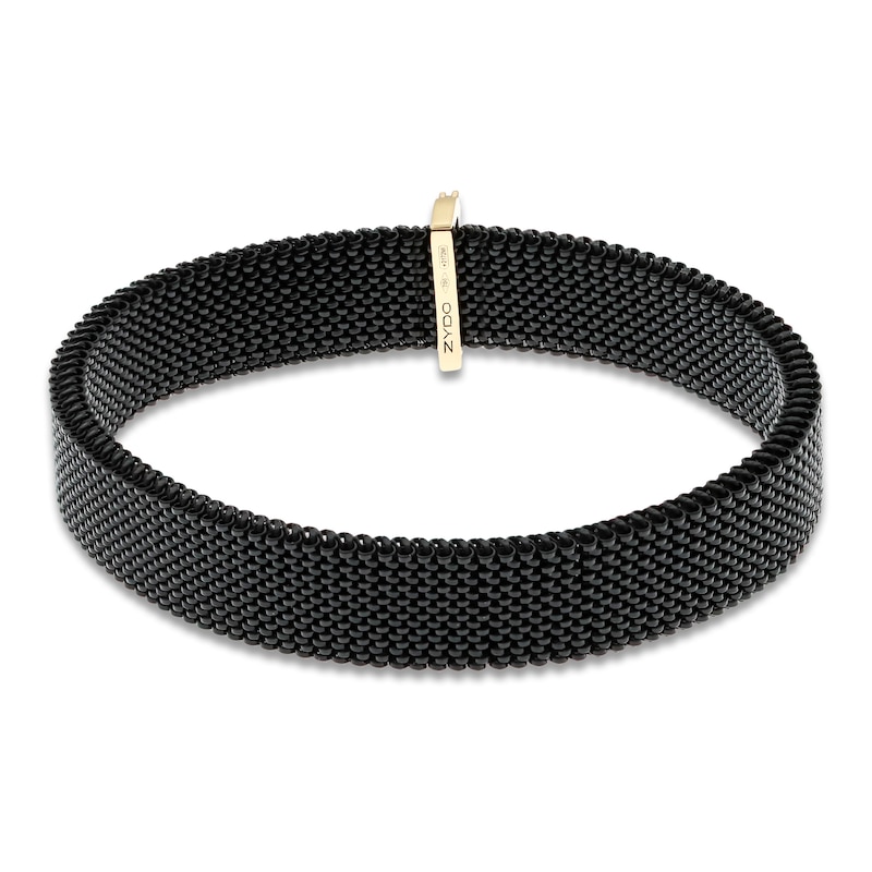 Main Image 3 of ZYDO Diamond Black Mesh Stretch Bracelet 1/10 ct tw Brown Ion-Plated Stainless Steel & 18K Yellow Gold 6.5"