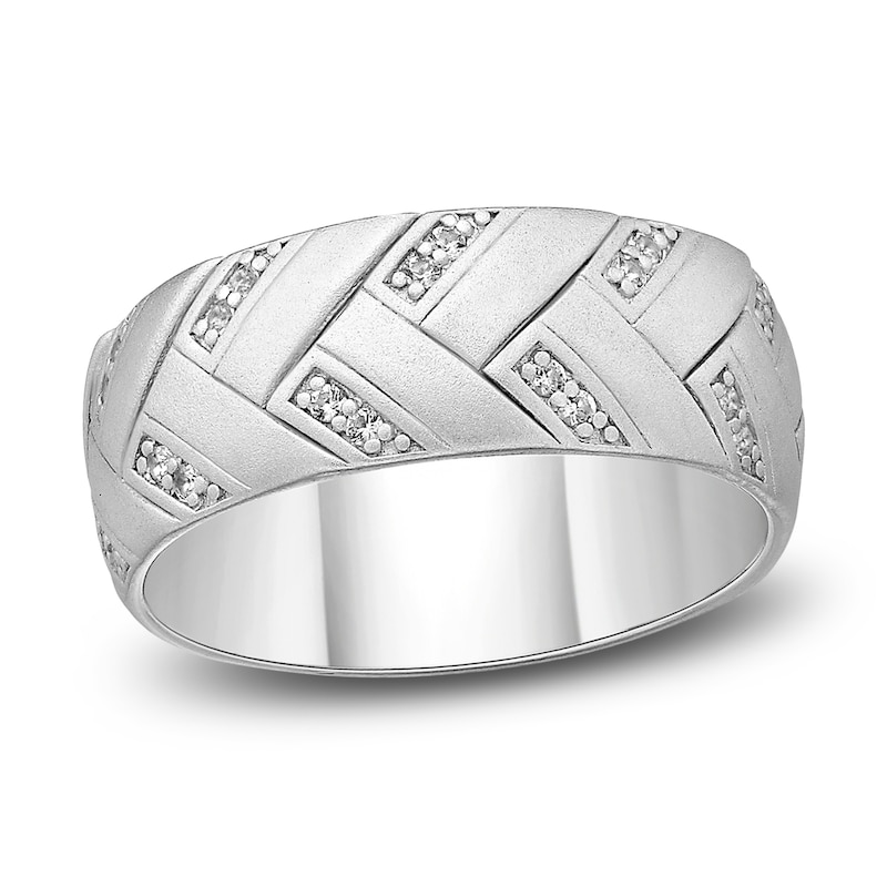 Main Image 1 of Men's White Lab-Created Sapphire Sandblast Ring Sterling Silver