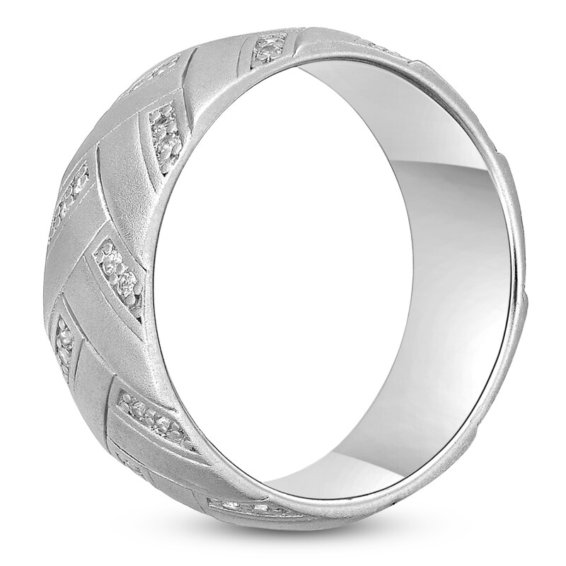 Main Image 3 of Men's White Lab-Created Sapphire Sandblast Ring Sterling Silver